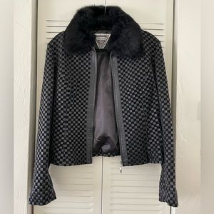 Braided leather and fur collar jacket